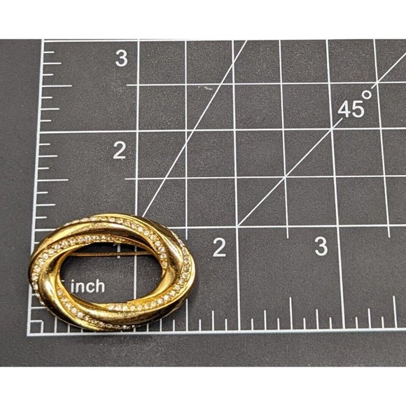 Christian Dior Signed Gold Tone Clear Rhinestone Open Oval Vintage Pin Brooch - Picture 7 of 9